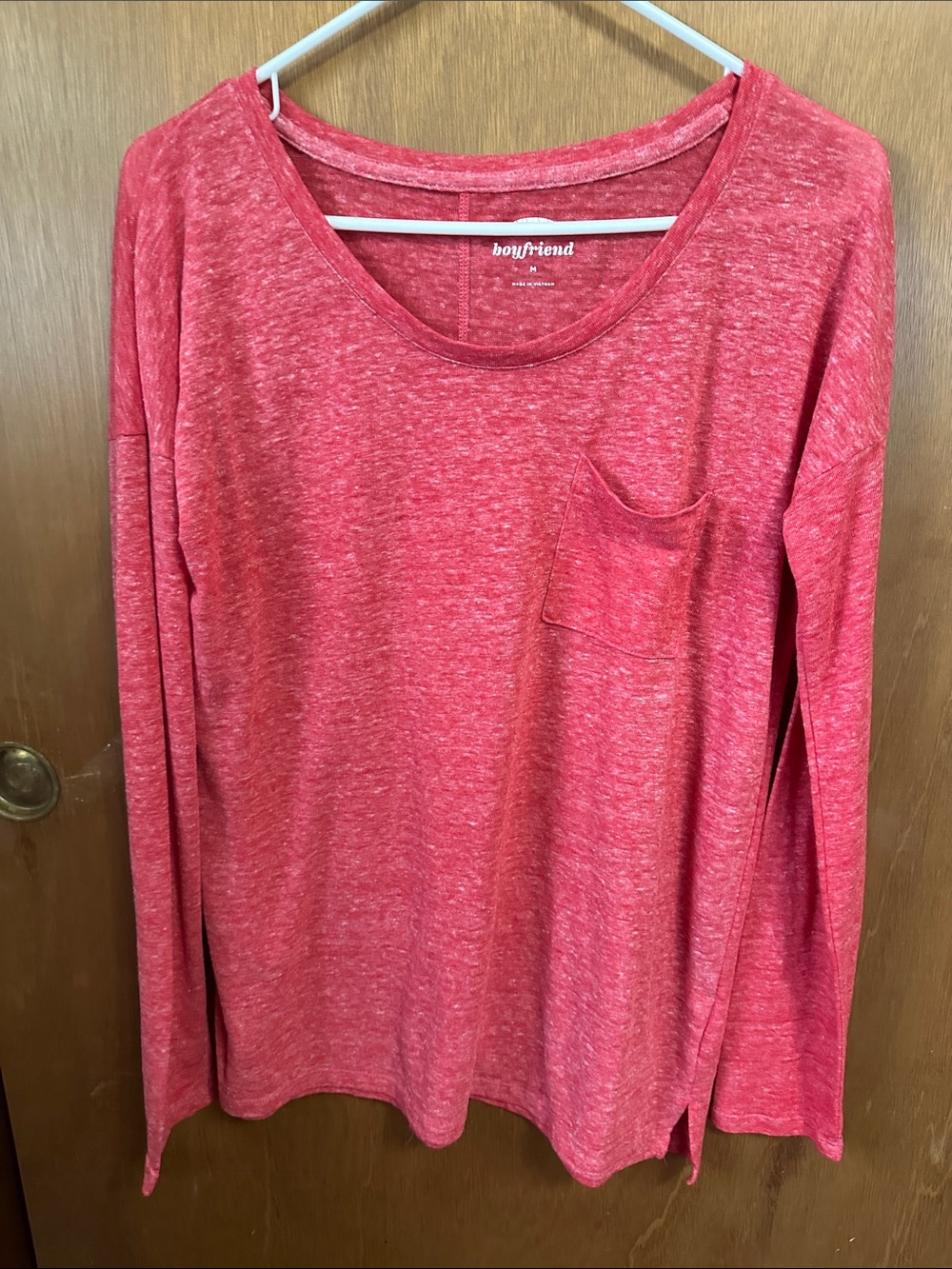 Old Navy Heathered Coral Red Long Sleeve Pocket Tee